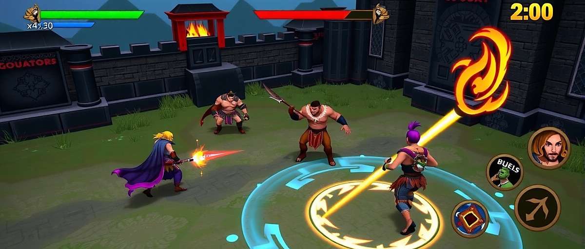 Goa Gladiators Fort Capture Gameplay Goa Gladiators gameplay screenshot showing aๆฟ็็ (intense) 5v5 battle at Fort Aguada with players using various abilities