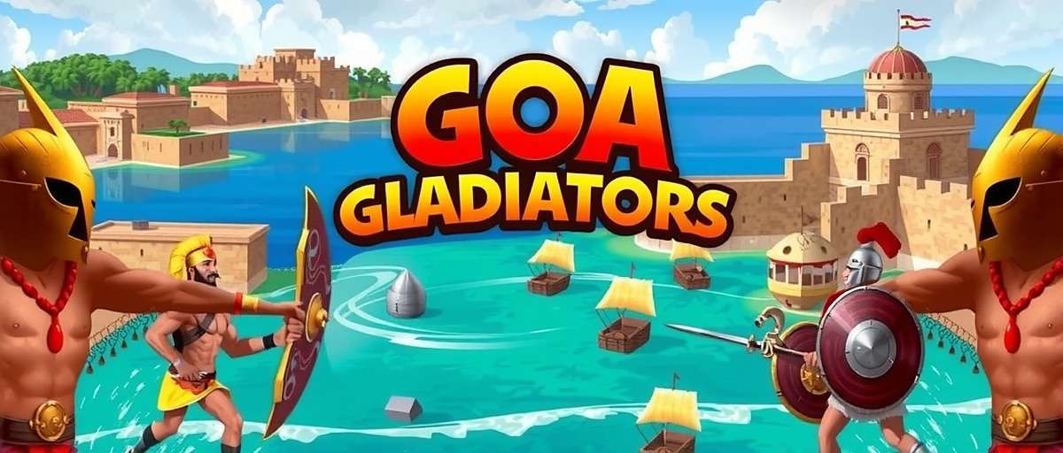 Goa Gladiators Official Cover Art Goa Gladiators game cover featuring vibrant coastal battle scene with traditional Goan warriors and Portuguese-era forts